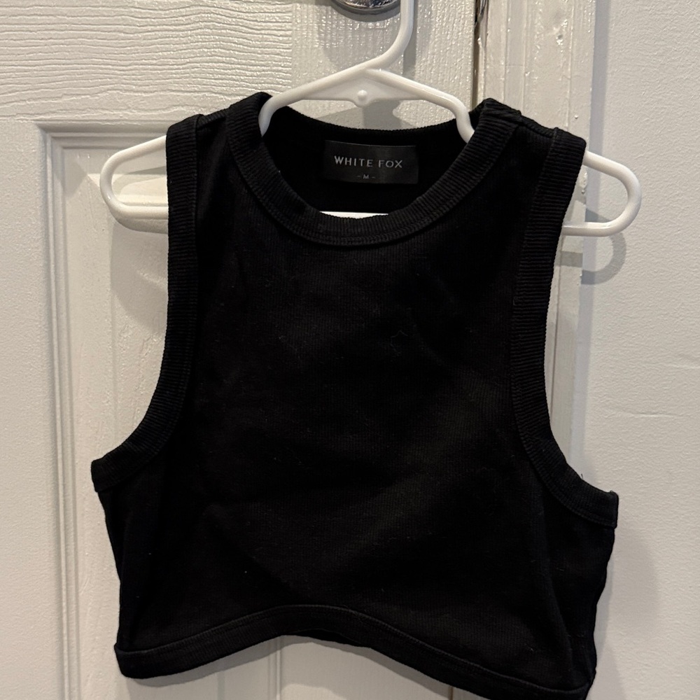 White Fox Black Crop Top. Size medium